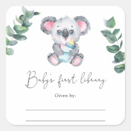 Koala Bear - Babydusche Buchzeichen Quadratischer Aufkleber
