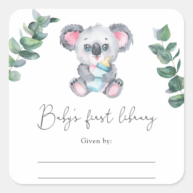 Koala Bear - Babydusche Buchzeichen Quadratischer Aufkleber (Vorderseite)