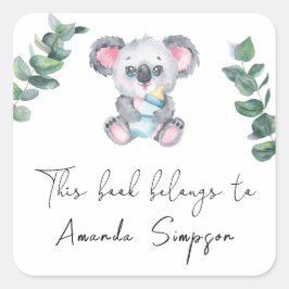 Koala Bear - Babydusche Buchzeichen Quadratischer Aufkleber