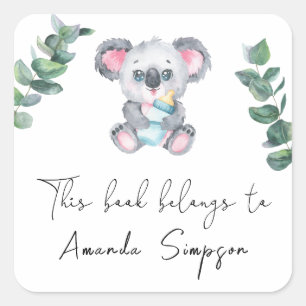 Koala Bear - Babydusche Buchzeichen Quadratischer Aufkleber