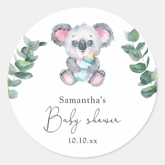Koala Bear Babydusche Runder Aufkleber (Vorderseite)