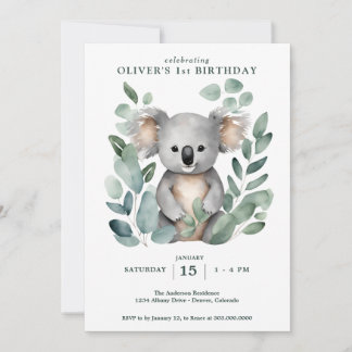 Koala Bear FIrst Birthday Einladung