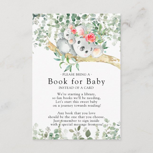 Koala Bear Girls Babydusche buchen Begleitkarte (Vorderseite)