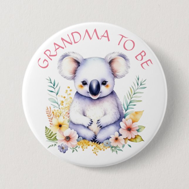 Koala Bear hielt Oma für Babydusche Button (Vorderseite)