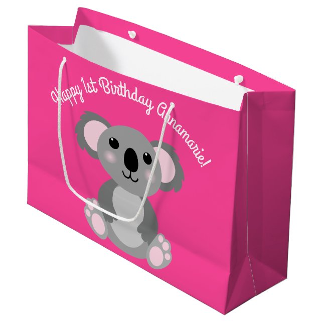 Koala Bear Niedlich Kid Birthday Party Große Geschenktüte (Vorderseite Schrägansicht)
