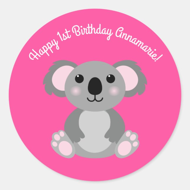 Koala Bear Niedlich Kid Birthday Party Runder Aufkleber (Vorderseite)