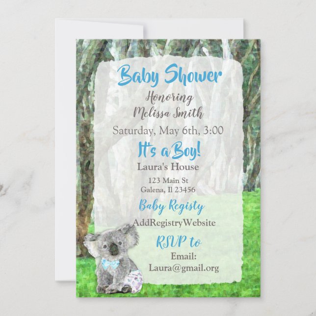 Koala Bear seine Einladungen für eine Baby-Dusche (Vorderseite)