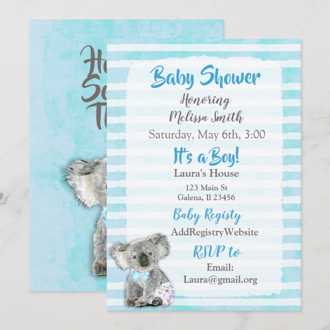 Koala Bear seine Einladungen für eine Baby-Dusche (Vorne/Hinten)