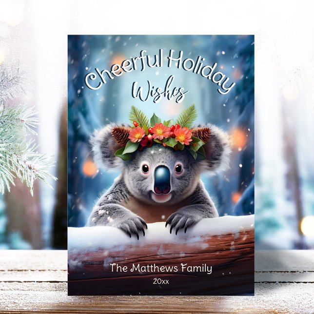 Koala Bear Snowy Winterwald Frohe Weihnachten (Adorable Winter Snowy Scene With Peeking Dogs or Farm/Woodland Animals - Over 50 to Choose From!)