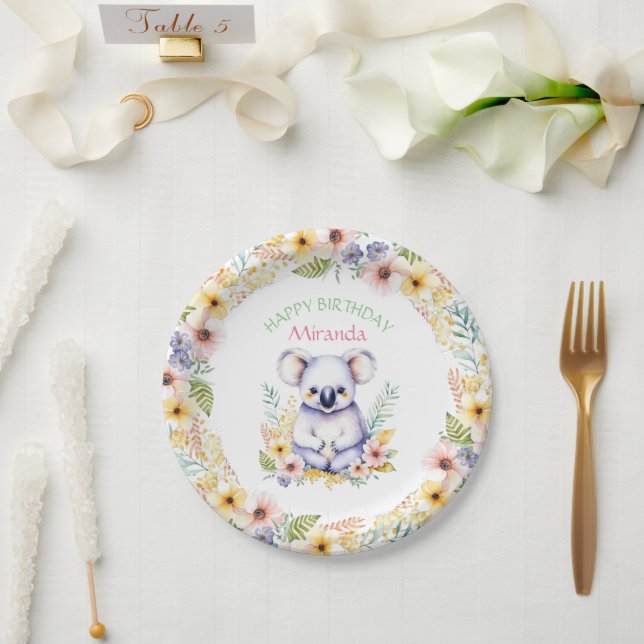 Koala Bear Themed Girl's Happy Birthday Pappteller (Hochzeit)