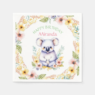Koala Bear Themed Girl's Happy Birthday Serviette
