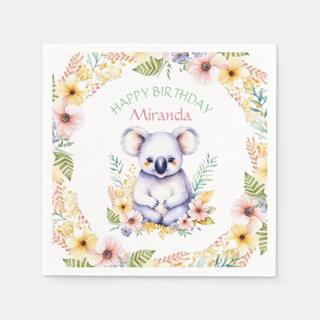 Koala Bear Themed Girl's Happy Birthday Serviette (Vorderseite)