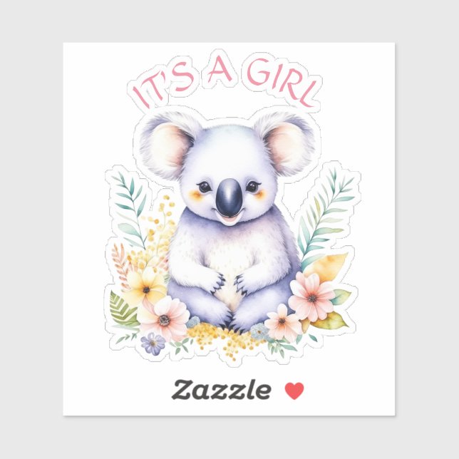 Koala Bear Themed It's a Girl Baby Shower Aufkleber (Blatt)