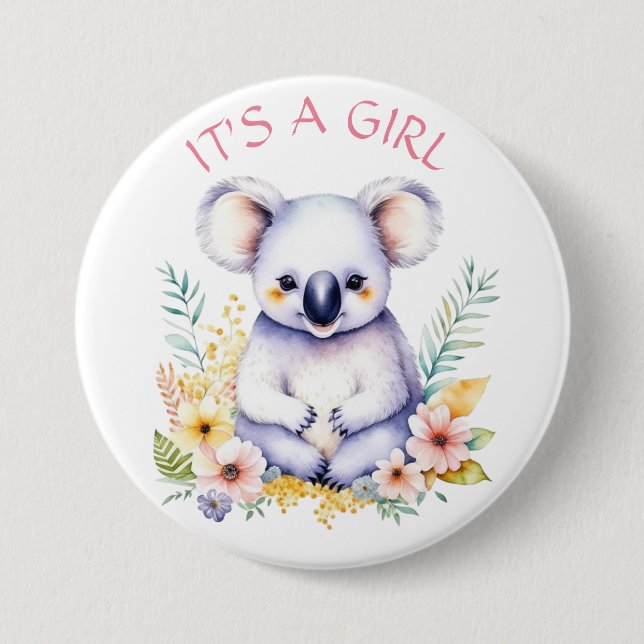 Koala Bear Themed It's a Girl Baby Shower Button (Vorderseite)
