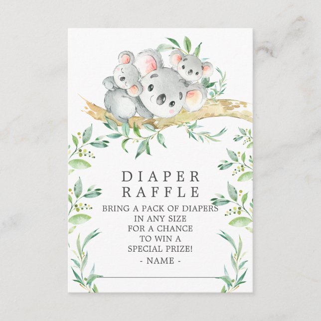 Koala Bear Twins Baby Duschkabine Windeln Raffle T Begleitkarte (Vorderseite)