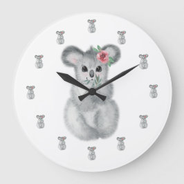 Koala Bear Watercolor Kinderzimmer Große Wanduhr