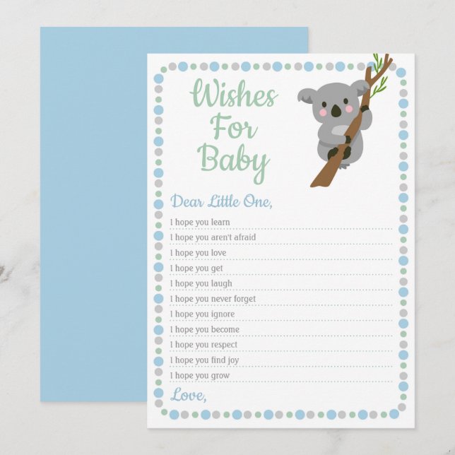 Koala Bear wünscht sich Baby Dusche Spiel Blue Boy Einladung (Vorne/Hinten)