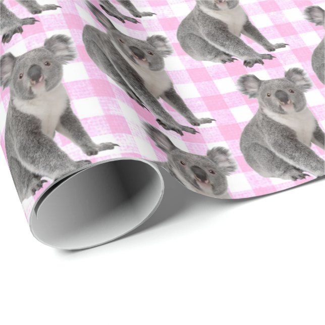 Koala Bears auf Pink Ginhgam Geschenkpapier (Rolleneckpunkt)