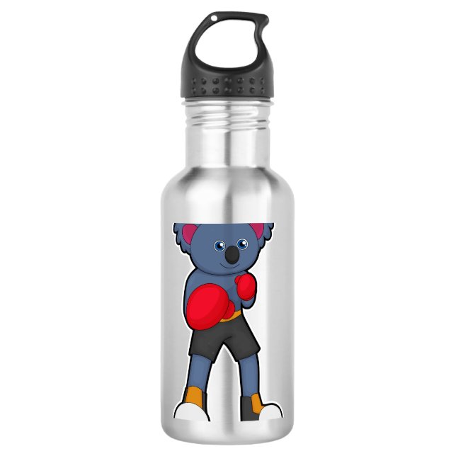 Koala beim Boxen mit Boxhandschuhen Edelstahlflasche (Vorderseite)
