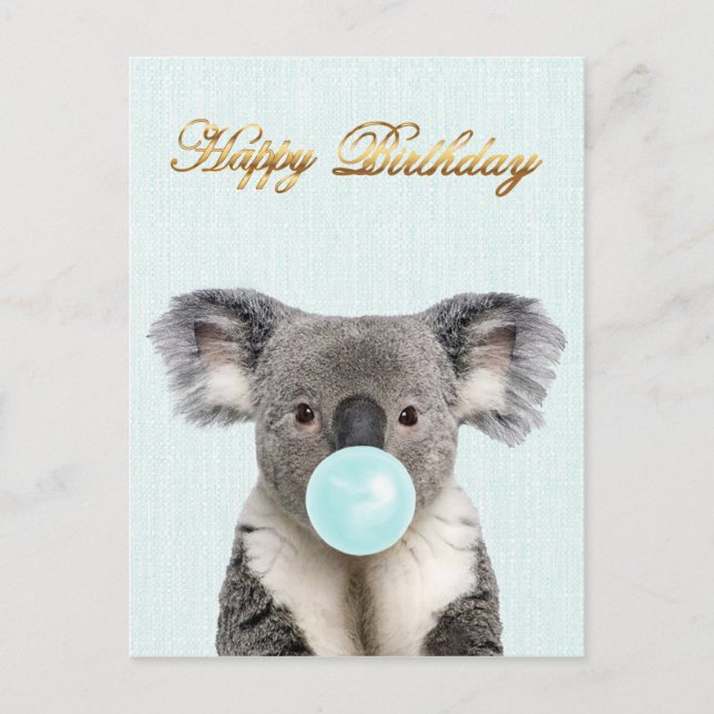 Koala Blasa a Blue Bubble gum Postkarte (Vorderseite)