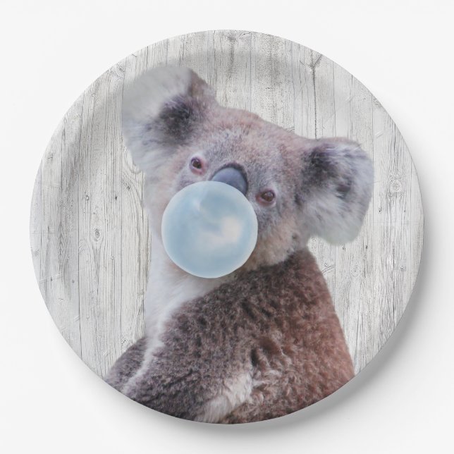 Koala Blasen Blauer Kaugummi Textur Pappteller (Vorderseite)