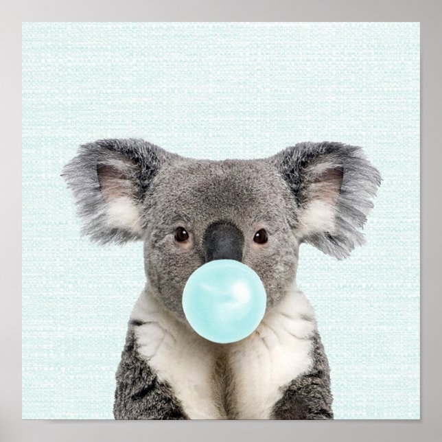 Koala Blasst ein blaues Blasen-Kaugummi-Poster Poster (Vorne)