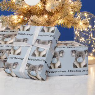 Koala bläst einen blauen Bubble Gum Weihnachtsgruß Geschenkpapier