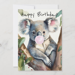 Koala bläst einen rosa Kaugummi Feiertagskarte
