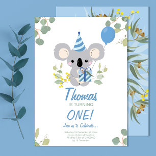 Koala Boy Premier anniversaire Invitation bleue