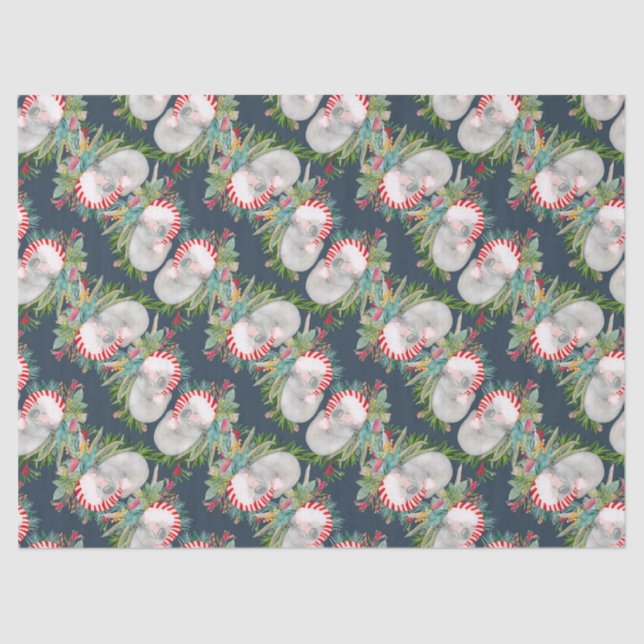 Koala Christmas Blue Wrapping Paper Seidenpapier (Vorderseite)