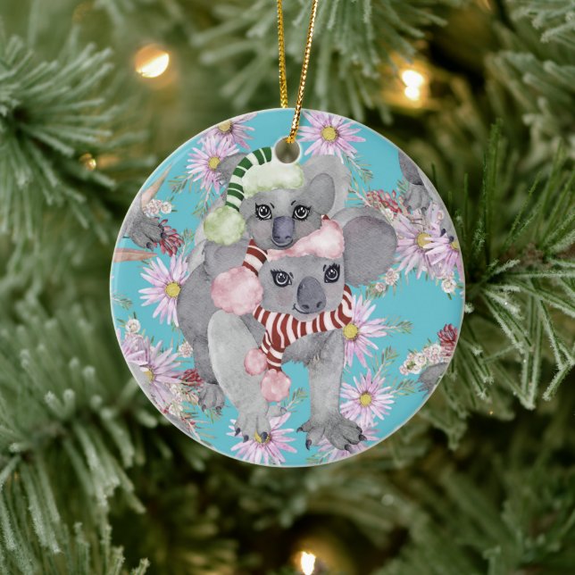 Koala Christmas Botanical Vintag Blue Keramik Ornament (Baum)