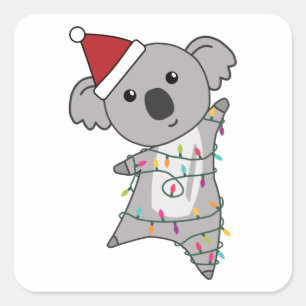 Koala Christmas Fairy Lights Süße Tier Quadratischer Aufkleber