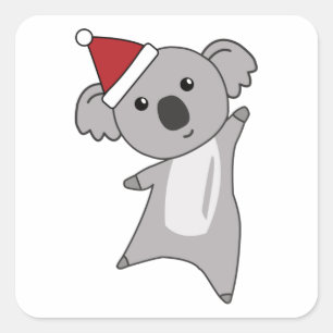 Koala Christmas Niedlicher Tiere Kids Santa Quadratischer Aufkleber