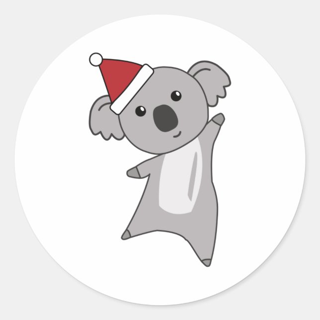 Koala Christmas Niedlicher Tiere Kids Santa Runder Aufkleber (Vorderseite)