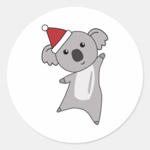 Koala Christmas Niedlicher Tiere Kids Santa Runder Aufkleber
