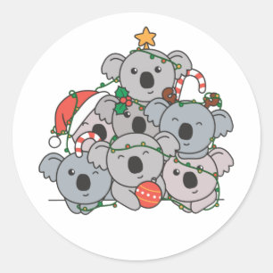 Koala Christmas Tree Funny Animal Christmas Runder Aufkleber
