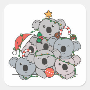 Koala Christmas Tree Funny Animal Christmas Square Quadratischer Aufkleber