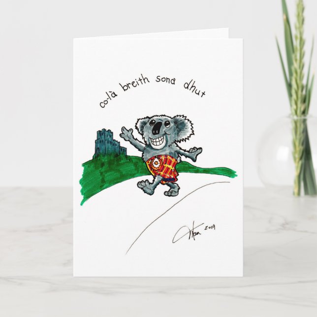 Koala dans une carte d'anniversaire Kilt (Devant)