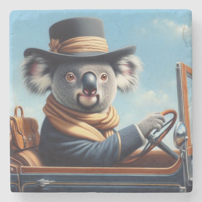 Koala Driving Steinuntersetzer (Vorderseite)