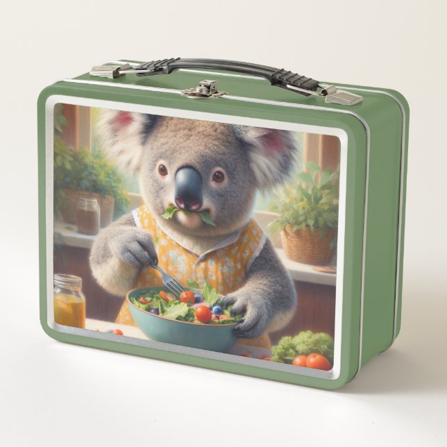 Koala Eating Salad Metall Brotdose (Vorderseite)