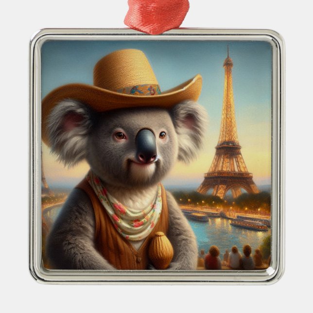 Koala Eiffel Tower Ornament Aus Metall (Vorne)
