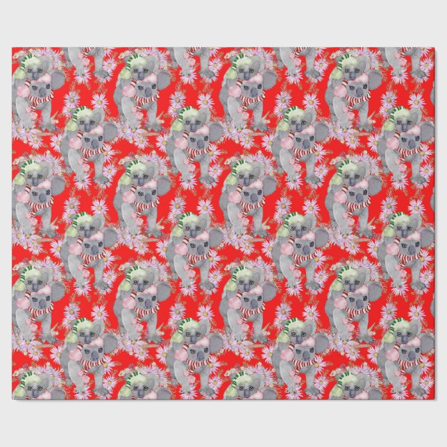 Koala Family Red Christmas Geschenkpapier (Saum)