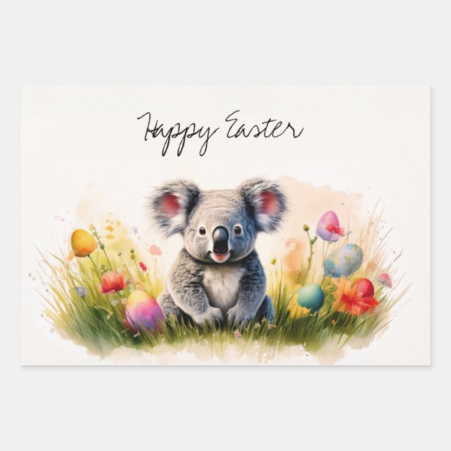 Koala Feld der Ostereier Happy Oster Geschenkpapier Set (Vorderseite)