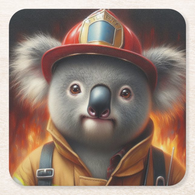 Koala Firefighter Rechteckiger Pappuntersetzer (Vorderseite)