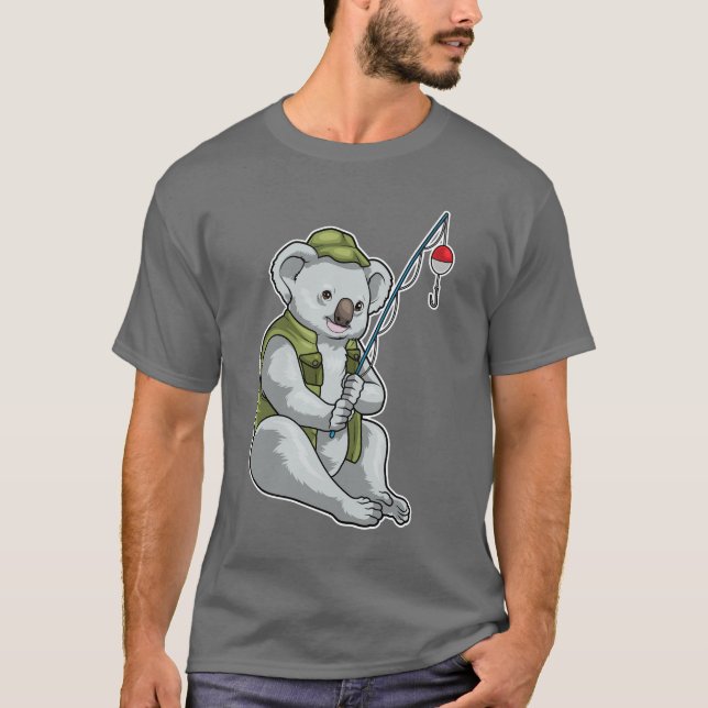 Koala Fisher Angelrute Fischen T-Shirt (Vorderseite)