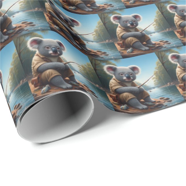Koala Fishing Geschenkpapier (Rolleneckpunkt)