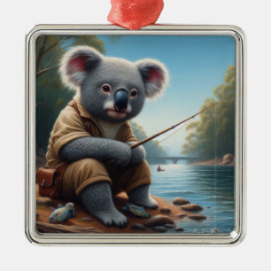 Koala Fishing Ornament Aus Metall