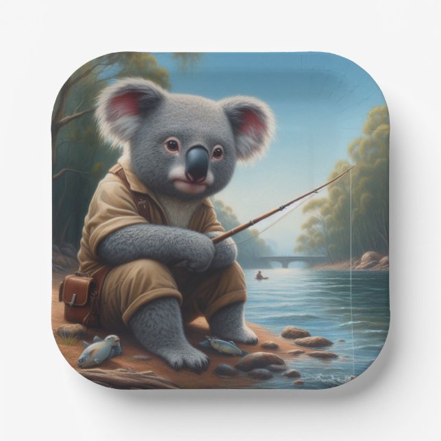 Koala Fishing Pappteller (Vorderseite)