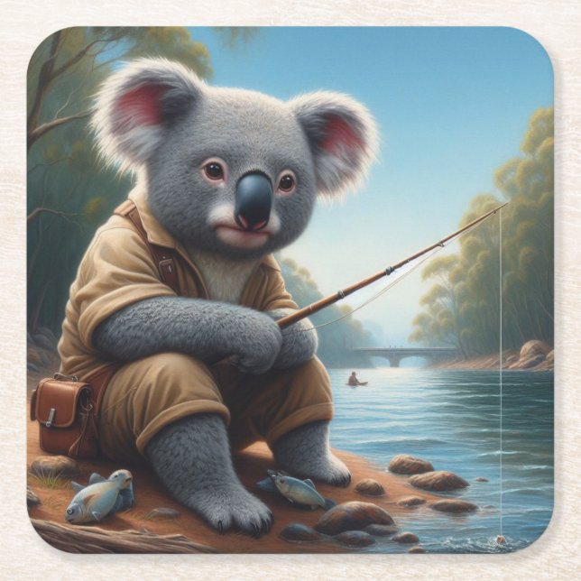 Koala Fishing Rechteckiger Pappuntersetzer (Vorderseite)