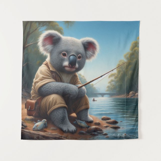 Koala Fishing Wandteppich (Vorderseite)